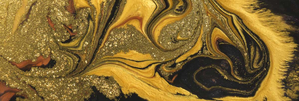 Gold, Yellow, Charcoal and Brown swirled paint